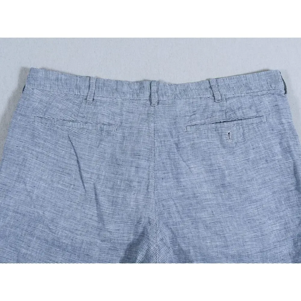 J. CREW Mens 100% Linen Shorts Size 35 Blue White Pinstripe Coastal Preppy Beach